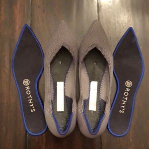Rothy’s grey pointed toe flats.